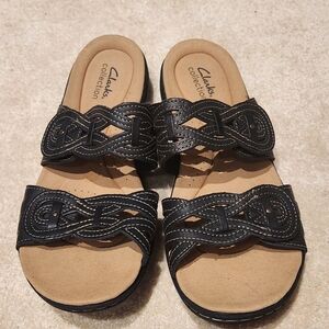 Clarks Women's Black Leather Sandals 9 1/2 M
